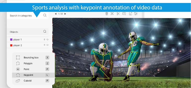 Sports analysis with keypoint annotation of video data